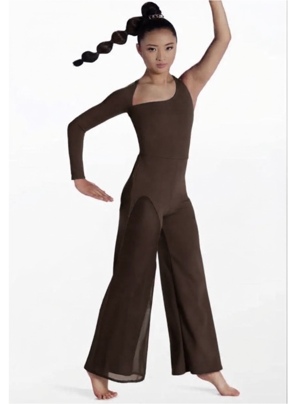 Weissman | Ghost in the Machine Chocolate Brown One-Shoulder Jumpsuit, MC